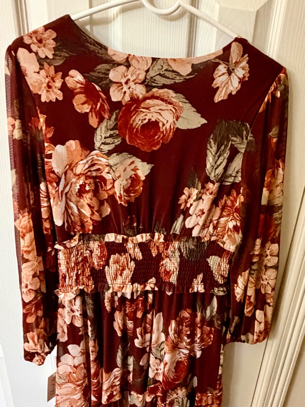 Kate and Lily Floral Maxi Dress in Burgundy with Long Sleeves - Picture 3 of 7